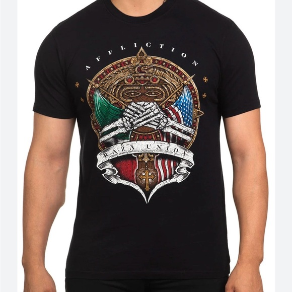 Affliction Black Label Men's Bonded by Pride Rhinestone T-Shirt Size Small - Picture 1 of 14